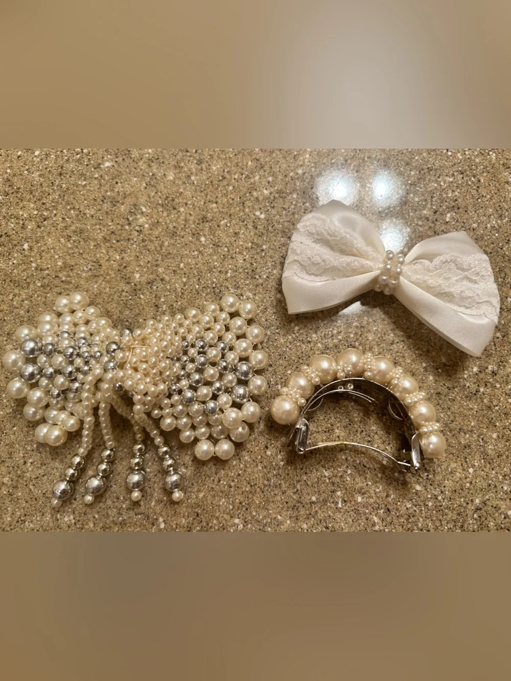 Vintage 1980s/90s Faux Pearl Hair Accessory Bundle Barrette Bow Clip Lot